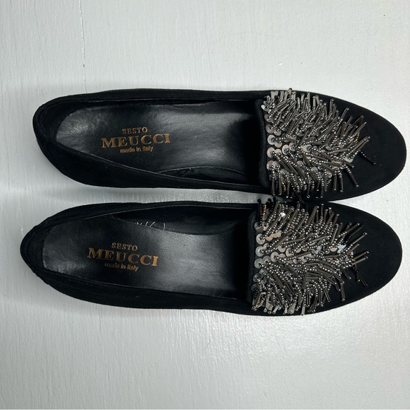 Sesto Meucci Womens Shoes Black Kamile Embellished Suede Loafers Size 8.5 Flats - Picture 3 of 8